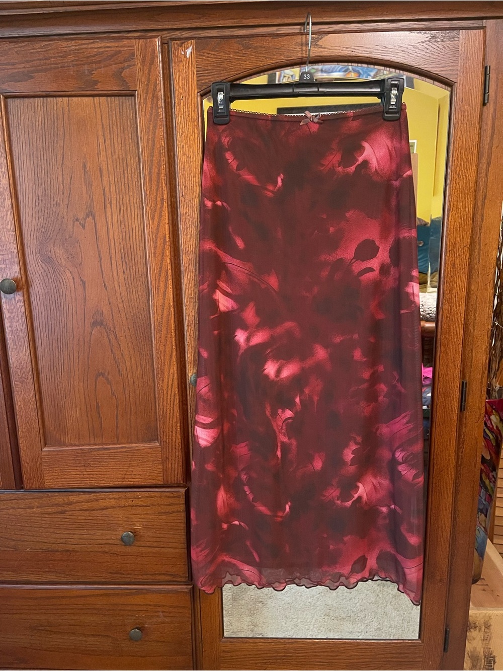 Women's Red Marble-Print Maxi Skirt